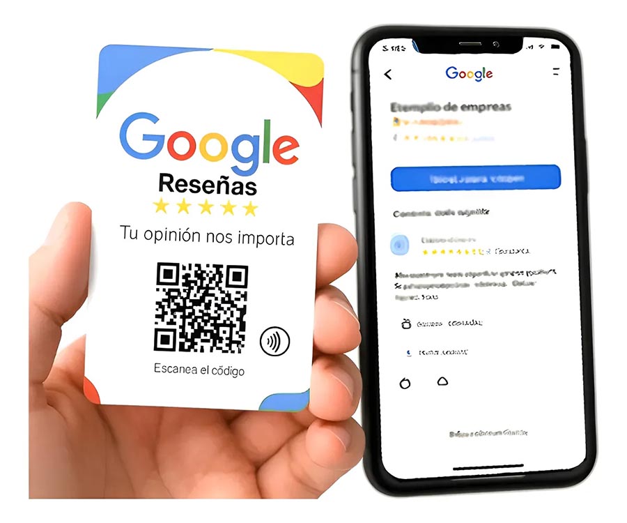 Tarjeta para Google Reviews y redes con QR y NFC